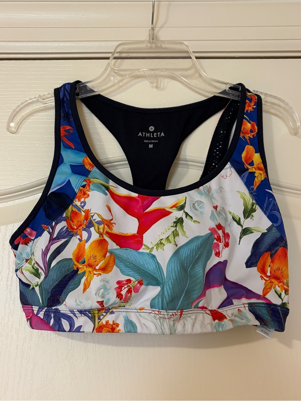 Athleta Multicolor Floral Racerback Sports Bra - White, Blue & Orange